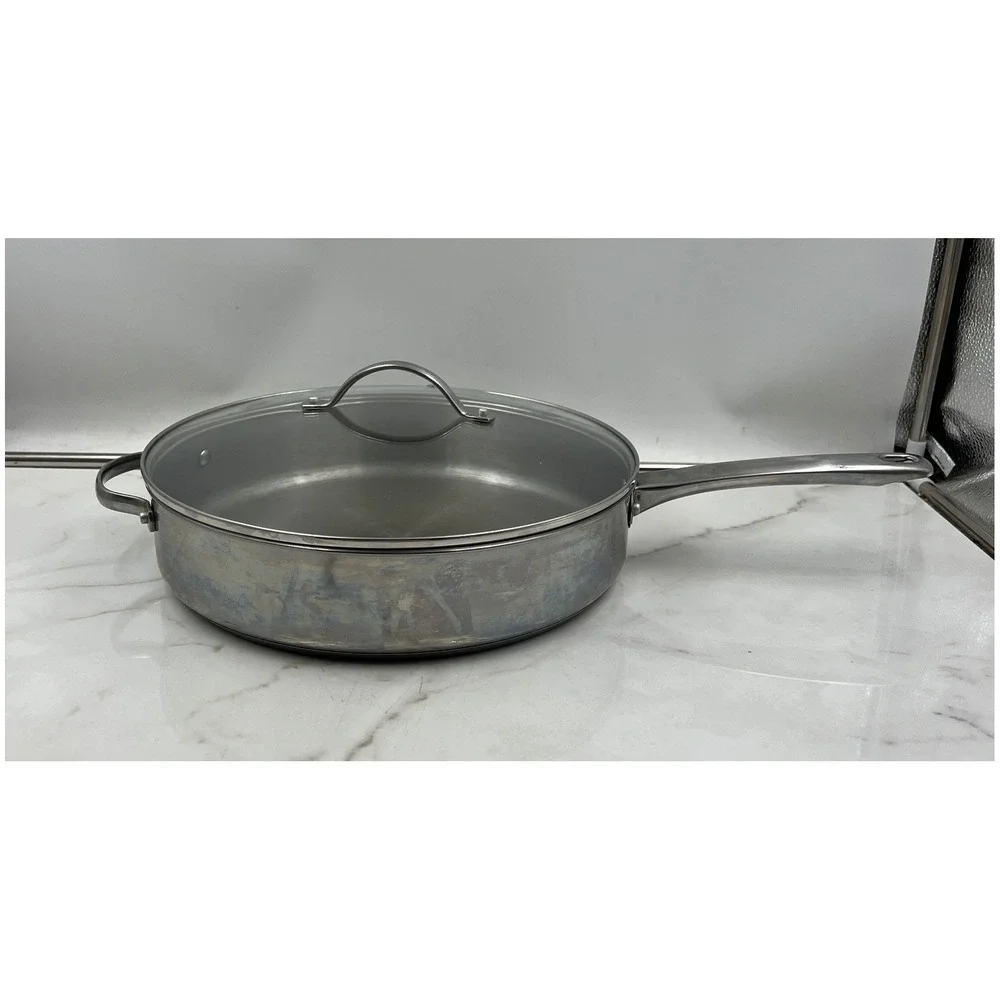 Tools of the Trade Basics 12 Inch 5QT Stainless Steel Saute Pan with Glass Lid